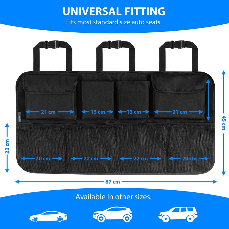 Car Boot Organiser - Backseat Storage Organizer with 4 Elastic