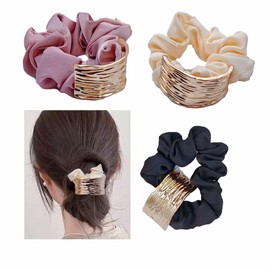 LenKeda Scrunchie Adult, 3 Piece Women's Stylish Black Pink White, Hair Ornament, Elegant, Hair Accessory, Black