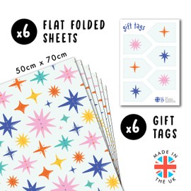 Stern-Geschenkpapier – 6 Blatt Geschenkpapier für Männer, Frauen, Kinder – Glückliche Sterne – Geburtstag, Jahrestag, Weihnachten, Babyparty – recycelbar – von Central 23