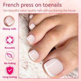 Bellelfin Press on Toenails White French Tips Toe Nail Press ons Short Square Toe Press on Nails Glossy Toenail Press ons, 240pcs Toe Nail Tips Short Toe Nails Press on