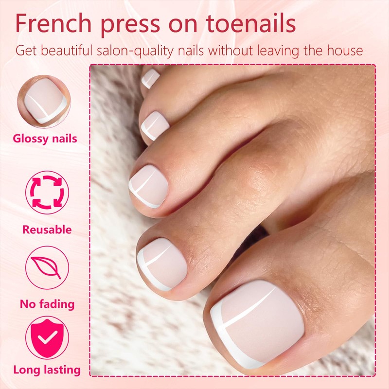 Bellelfin Press on Toenails White French Tips Toe Nail Press