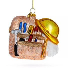 BESTPYSANKY Construction Worker Toolbox Blown Glass Christmas Ornament