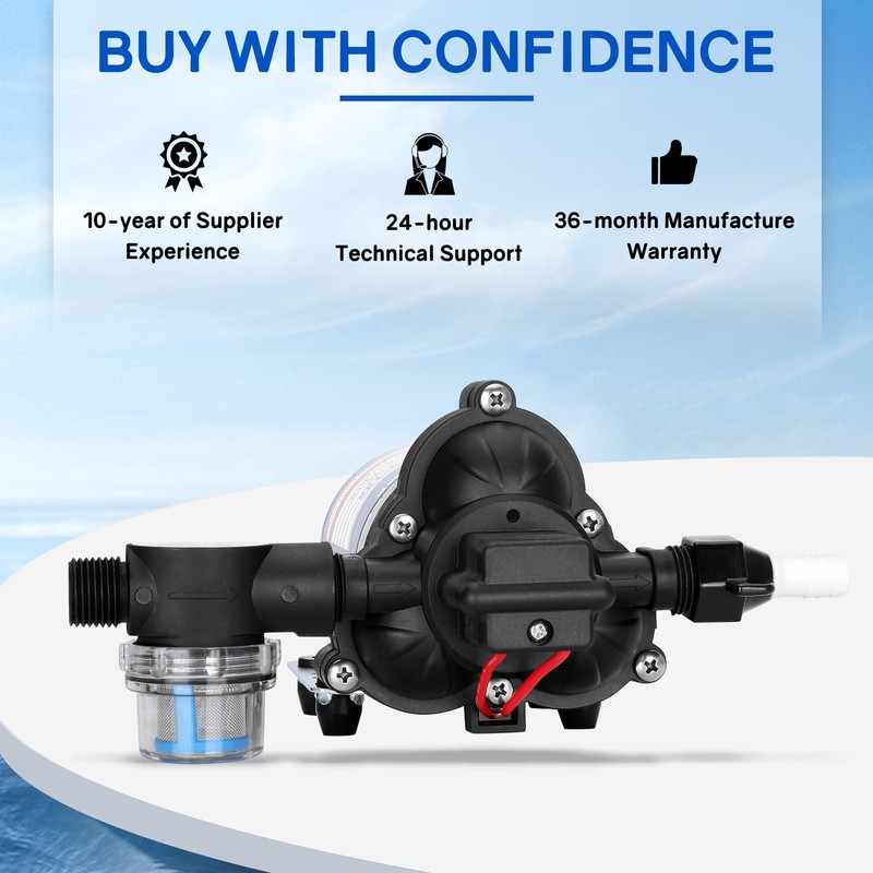 Etespie Automatic-Demand Diaphragm Pump 2088-343-135, 12V DC, 3.0 GPM With