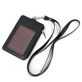 Pit Life Leather Pass Case (5 Colors/Neck Holder with Coin Pocket), IC Card, Employee ID Registration Holder, Colorful, Clear Window, Double-Sided, Card Slot, Men's, Women's, Black