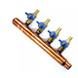 Vilstone 4 port PEX Plumbing Manifold 3/4 Male 1/2 Ball Valve close end SWEAT end