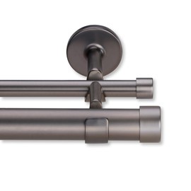 Cambria® Designer Series - Premium 9 foot Custom Double Curtain Rod - 1-1/8 inch Large Diameter - Non-Adjustable for a Seamless Look - Premium Designer Brackets and End Caps - Matte Graphite Finish