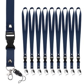 Segus Long Lanyard, Pack of 10 Lanyards for Hanging, Lanyard with Carabiner, Neck Strap for Office, School, Hospital, Factory (Dark Blue)