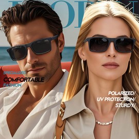 Joopin Square Black Sunglasses for Men Polarized UV400 Protection, TR90 Frame Trendy Womens Sun Glasses, Retro Lightweight Sunnies Shades