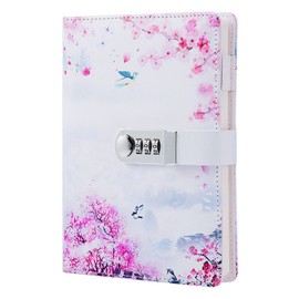 NectaRoy Lock Journal Lockable Diary, PU Leather Cover Writing Notebook with Combination Lock, Travel Journal with Lock, Girl's Diary with Pen Holder, Size 210x150mm