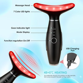 TLINNA Facial Massager -7 Color Red-Light-Therapy for Face and Neck for Wrinkles, Double Chin, Vibrating Facial Massager with Thermals (Black3)