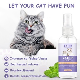 FURFIS Organic Catnip & Silvervine Spray for Cats - 100% Natural Double Plant Power to Boost Play, Calm Stress & Renew Toys, Scratchers for Indoor Kittens (2 Fl Oz)