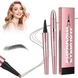 2025 Magic Eyebrow Pencil, 3D Microblading, with 4 Fork Tips, Waterproof Eyebrow Pencil, Long-Lasting Magic Brow Pencil Creates Effortless Natural Looking Brows (Black)