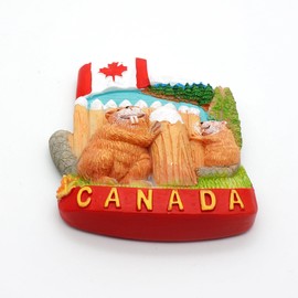 Canada Souvenir Refrigerator Magnets Gift Resin Handcraft Fidge Magnets with Moose Beaver Bear Canadian National Flag Maple (Beaver Building Dam)