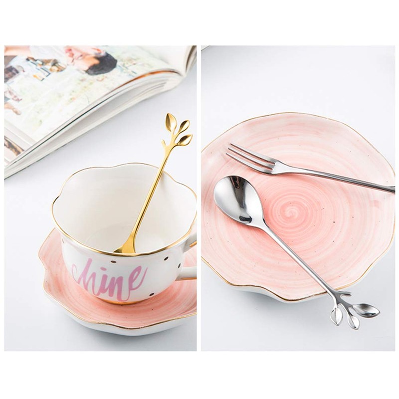 Turbokey Coffee Spoon Fork 4 Pack(2 Spoons 2 Forks),Silver Leaf