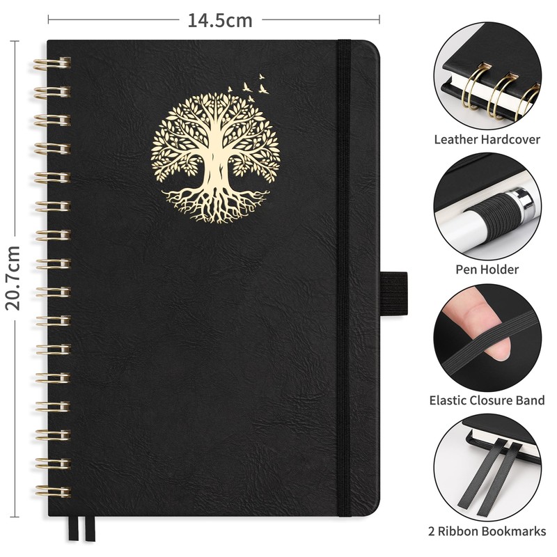 RETTACY Graph Paper A5 Notebook-Grid Notebook Leather Hardcover,Spiral Bound Notepad