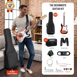 CAHAYA Electric Guitar Kit 39in - Full Size Electric Guitar Kit for Beginner Starter Poplar Solid Body with 10W Amplifier, Gig Bag, Strap, Tuner, Cable, String, Picks