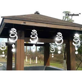 Chephon Bird Repellent Spiral Reflectors with Reflective Scare Discs - Decorative Bird Deterrent Device to Scare Birds Away Like Woodpeckers, Pigeons and Geese - 3 Pack with Free Hooks