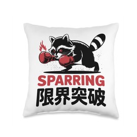 Funny Raccoon Sparring Kanji Power Up Genkai Toppa Boxer Gym Throw Pillow