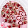 RUNRAYAY 30 pieces heart nail charms, red nail gemstones, 3D