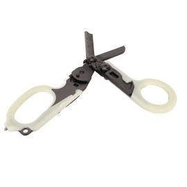 Emergency Response Shears with Glass Breaker Stainless Steel Plastic Luminous Handle Foldable Trauma Shears for Outdoor Black