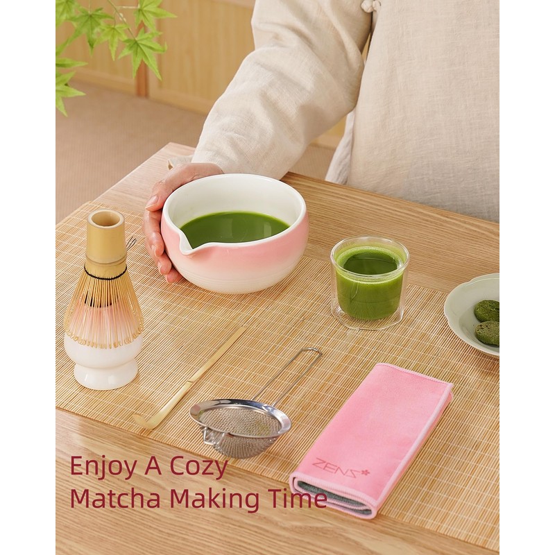 ZENS Matcha Set Pink, 6pcs Japanese Matcha Kit, Ceramic Matcha