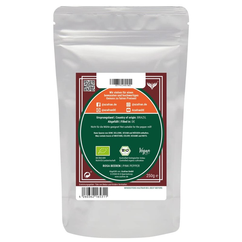 Azafran Organic Pink Berries Pepper Whole - Pink Peppercorns 500g