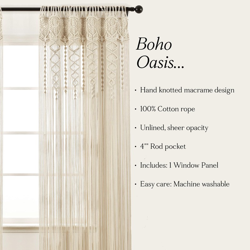 Lush Decor Boho Macrame Textured Cotton Window Curtain Panel Single