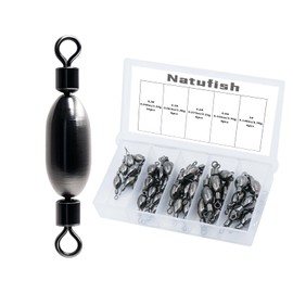 Natufish 40 Pack Fishing Sinkers, Bullet Weights, Drop Shot Weights, Bank Fishing Weights with Quick-Change Swivel for Saltwater/Freshwater – Brass Lead Weights Fishing Kit for Bass, Catfish