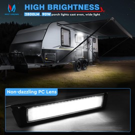 MICTUNING RV Porch Light, 13 Inch 90W LED Exterior Utility Awning Light 2800LM 6000K, Aluminum Housing IP67 Waterproof, Replacement Lighting for RV Trucks Trailers Bus Marine Boats Campers