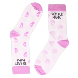 ‘From Fur Mama To Baby Mama’, Women’s Socks, White Socks with Words & Pattern in Violet, Gifts for Pregnant Women, Mom to Be Gifts, Christmas Gifts, Mother’s Day’s Gifts, Birthday Gifts. (027)