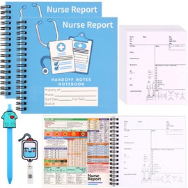 Deqing warm Nurse Essentials Report Notebook for Work,Nursing Report Sheets with Badge Reel & Pen,RN Student Accessories & Gifts,2 Pack