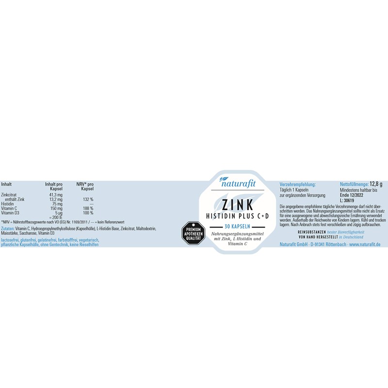 naturafit Zinc Histidine Plus C + D Capsules, Pack of