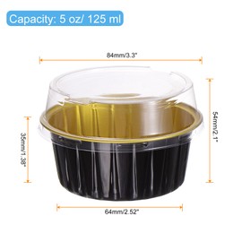 HARFINGTON 50Pcs Baking Cups with Lids 5oz Aluminum Foil Liners Mini Disposable Containers Cups Holder Cases Boxes Pan for Dessert Wedding Party, Black/Gold Tone