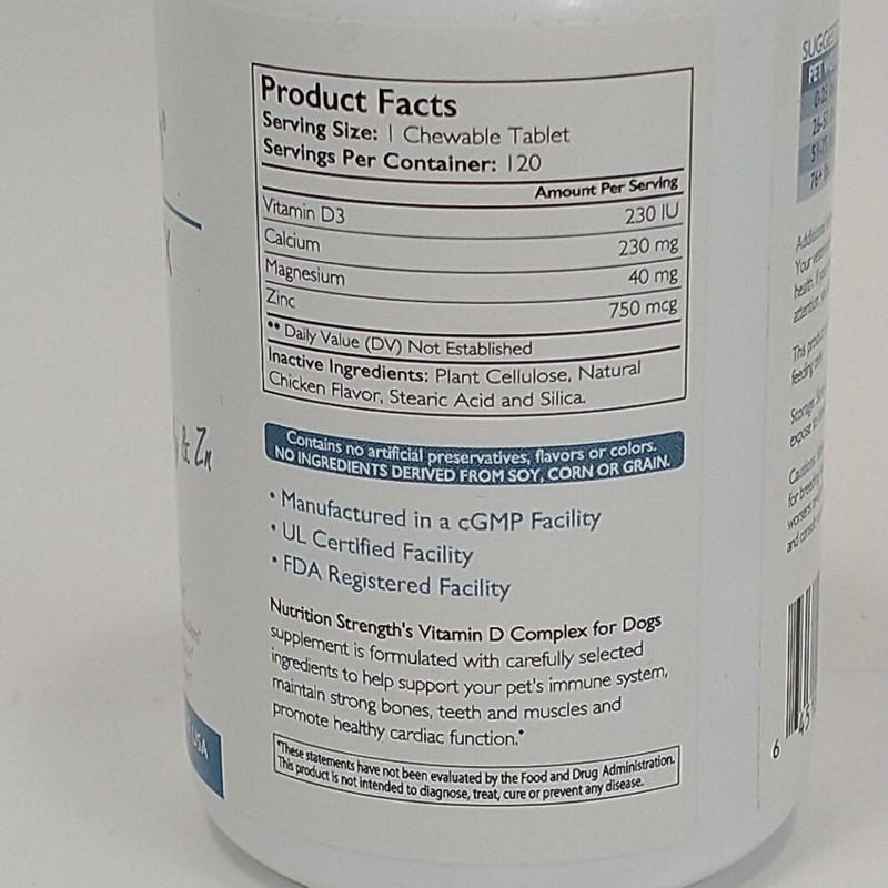 Nutrition Strength Vitamin D Complex Supplement for Dogs 120 Tablets