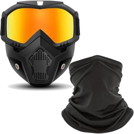 immoono Motorcycle Goggles with Removable Full Face Mask Riding Glasses Dirt Bike ATV Motocross Detachable Eyewear Offroad Airsoft Paintball Cycling Protective Anti-Fog Goggle for Adults Youth, Red