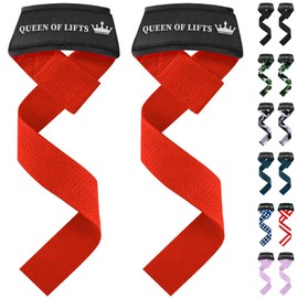TECEUM Lifting Wrist Straps with Neoprene Padding Support – Red – Queen of Lifts – Heavy Duty Wrist Workout Straps For Men and Women – Ideal for Powerlifting, Strength Training, Bodybuilding