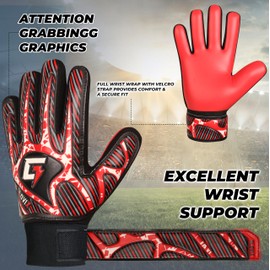 GLOVIX Kids Goalkeeper Gloves–Youth & Junior Football Goalie Gloves with Strong Grip,Breathable Mesh & Durable Palm–Boys Soccer Glove for Training (RED, Size 4 suitable for 6 to 9 Years old)