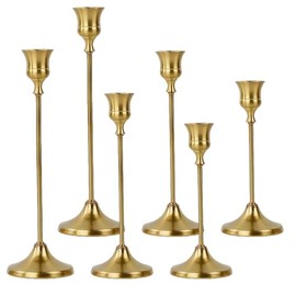 Vintage Iron Candlestick Holders Set of 6, Gold