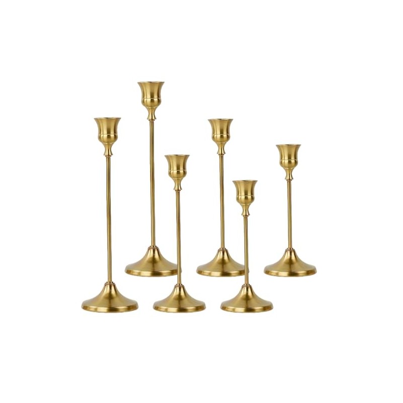 Vintage Iron Candlestick Holders Set of 6, Gold
