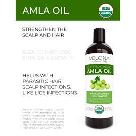 velona Amla Oil USDA Certified Organic - 112 oz | 100% Pure and Natural Carrier Oil | Extra Virgin, Unrefined, Cold Pressed | Hair Growth, Body, Face & Skin Care