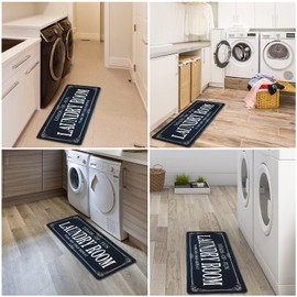 Alfombra antideslizante para cuarto de servicio, alfombra de lavandería, alfombra de vestíbulo, alfombra de granja, cocina, baño, lavandería, accesorios de decoración (negro, 20 x 47 pulgadas)