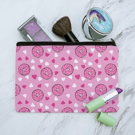 Cute Chocolate Valentine Donut Pink Hearts Makeup Cosmetic Bag Organizer Pouch