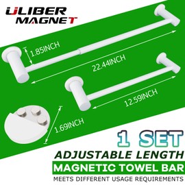 ULIBERMAGNET Magnetic Towel Holder, 1 Set Magnetic Towel Bar Holder with Adjustable Length, White Non-Slip Magnetic Towel Rod Rack for Refrigerator, Dishwasher, Oven, Laundry