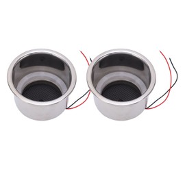 2PCS Luminous Cup Holder 304 Stainless Steel 8 LEDs Draining Hole Marine Boat Car (Green LED)
