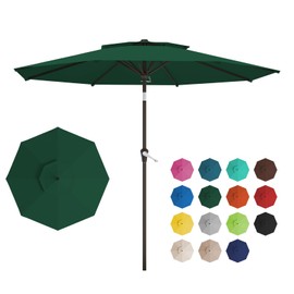 AreShark 10FT 2-Tiers Outdoor Patio Umbrella, Outdoor Table Umbrella with Push Button Tilt and Crank, Vented Large Market Umbrella 8 Sturdy Ribs UV Protection for Pool, Backyard, Garden (Dark Green)