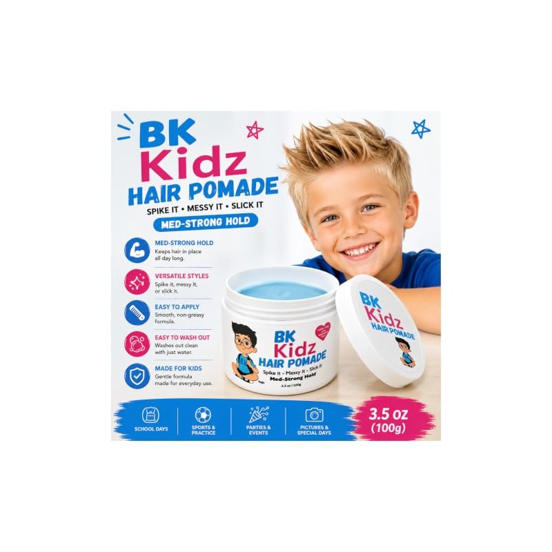 Pomada para el cabello BK Kidz, fijación fuerte, 3,5 oz