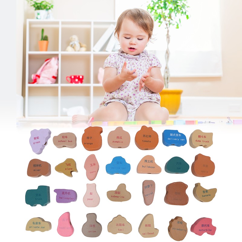 64pcs Lacing Bead Set Wooden Number Fruit Pattern Stringing Beads