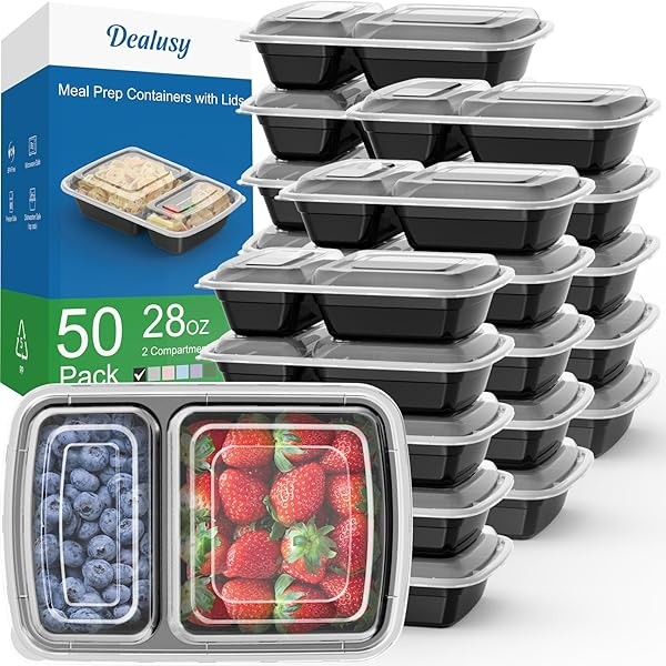 50 Pack (100-Piece) 28 oz Meal Prep Containers Reusable with