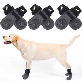 EXPAWLORER 6 Pack Anti-Slip Dog Socks - Non-Slip Double Sides Paw Protectors with Adjustable Straps, Strong Grips Traction Control for Indoor on Hardwood Floor Wear, Black XS