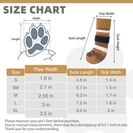 KOOLTAIL Anti Slip Dog Socks for Hardwood Floors to Prevent Licking Paws with Grippers, 2 Pairs Paw Protector, Double Sides Stripe Dog Shoes Toe Grips for Small Medium Large Senior Dogs SM